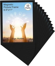 12 Pack 8.5 x 11 Black Adhesive Magnetic Frames for Letter Document Holder Frame