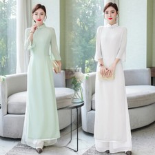Vietnamese Ao Dai Dress Women Cheongsam Qipao Traditional 3/4 Sleeve Size 4-12