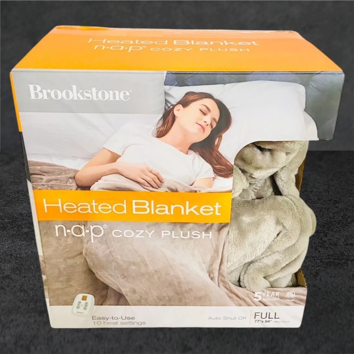 Brookstone n-a-p Full Heated Plush Blanket Full in Taupe Open Box