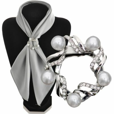 Versatile Silver Plated Simulated Pearl Ring Clip, Pendant, Brooch w/ 925 chain