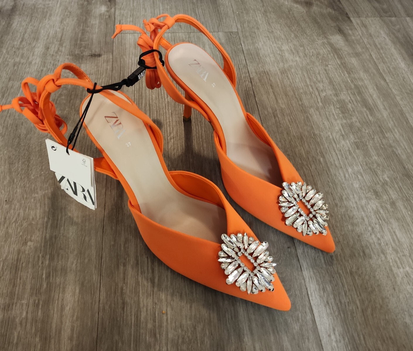 ZARA WOMAN SHIMMERY MID-HEEL SLINGBACK SHOES ORANGE SIZE EUR 37/ US 6.5/ UK  4 | eBay