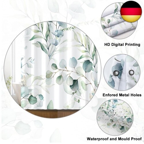 Duschvorhang Schmal Grün, Uiiooazy Duschvorhang Eukalyptus Blätter Aquarell B - Bild 5 von 7
