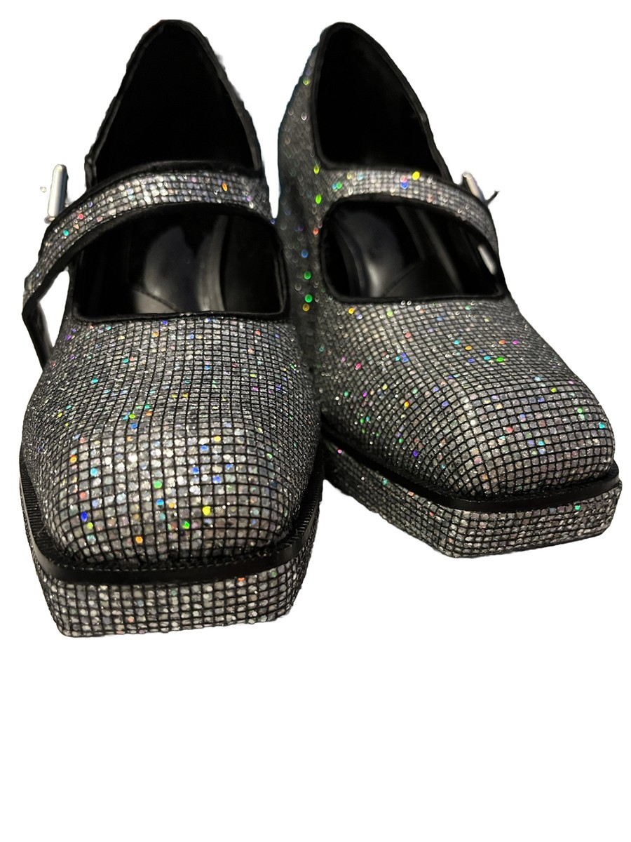 jihyang シルバーグリッター GB Gianni Bini Sparkle Silver Metallic Platform Heel Mary