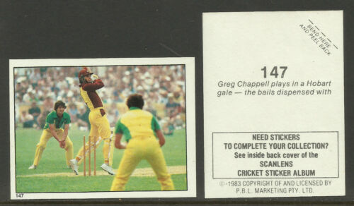 AUSTRALIA 1983 SCANLENS CRICKET STICKERS SERIES 2 - GREG CHAPPELL (AUST) #147 - Picture 1 of 1