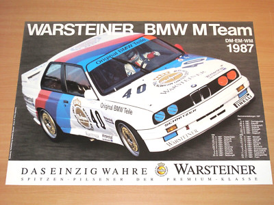 BMW M3 E30 POSTER 27 - WARSTEINER BMW M TEAM - TOP RAR / ORIGINAL VINTAGE MINT