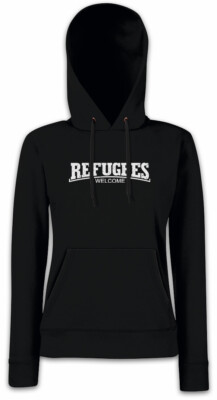 REFUGEES WELCOME III Damen Hoodie Kapuzenpullover Pro Asyl Syrien Flüchtlinge