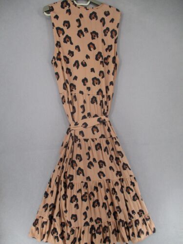 Witchery Dress Womens 16 Brown Leopard Tiered Tie Belted Sleeveless V A Line - Picture 10 of 15