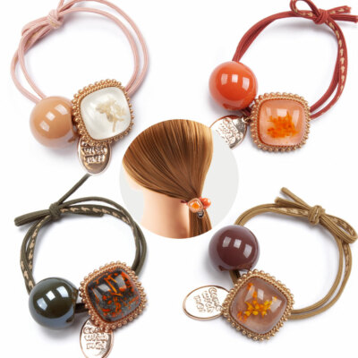 4 Pack Colorful Acrylic Pom Pom Balls Elastic Hair Ties 