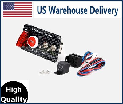 [12V]Carbon Ignition Switch Panel Engine Start Push Button LED Toggle Racing Car