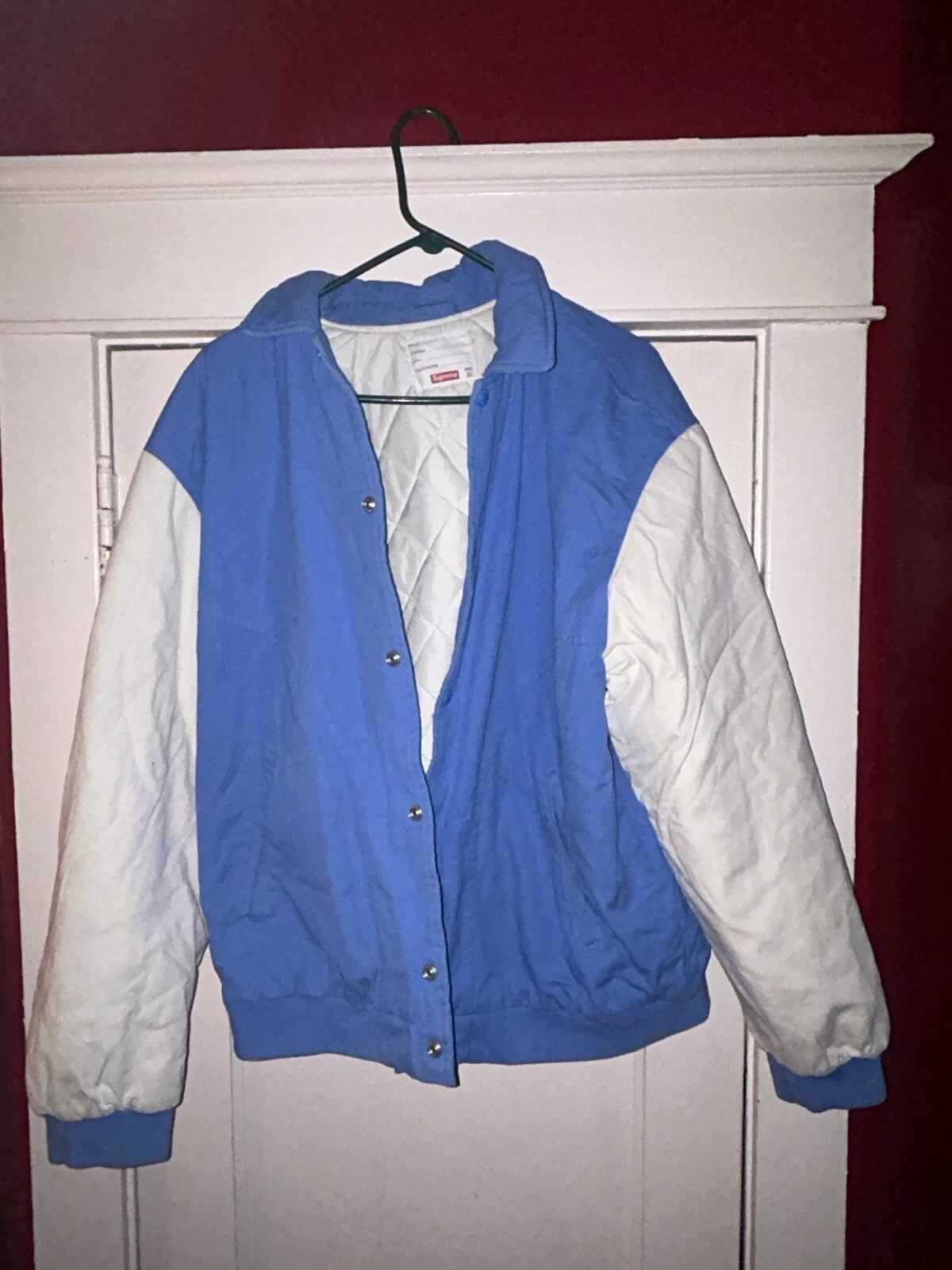 Veste Supreme Twill Varsity Letterman bleu clair SS20 logo brodé manteau XL