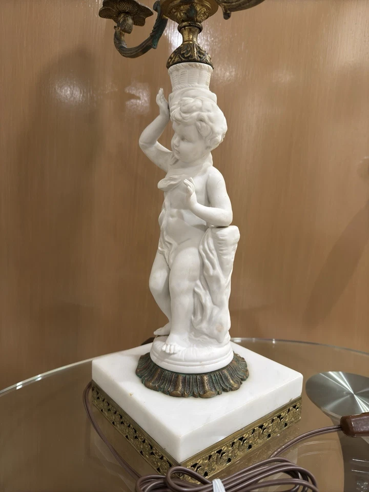 Antique Bisque Table Lamp with Bronze French Ormolu Style Made in Spain - Image 4 of 4