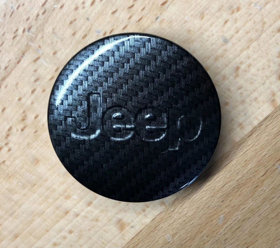 Jeep Wrangler Black Carbon Fiber Wheel Center Cap x4 Set Genuine OEM 2 1/8" - Image 3 of 4