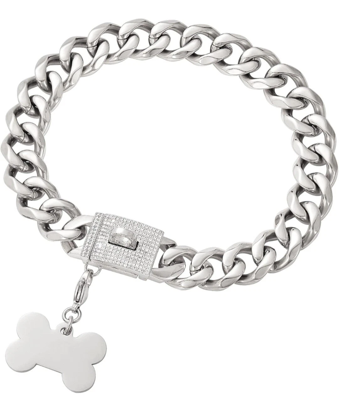 Jewelry - 22inch Dog Chain Collar Walking Stainless S Chain Collar With Bling CZ