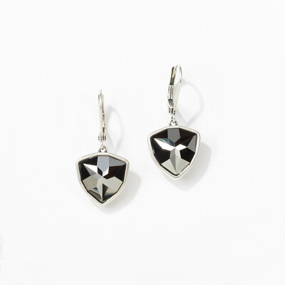 Touchstone Crystal By Swarovski ARMOUR Silver Night Earrings Crystal Leverback 