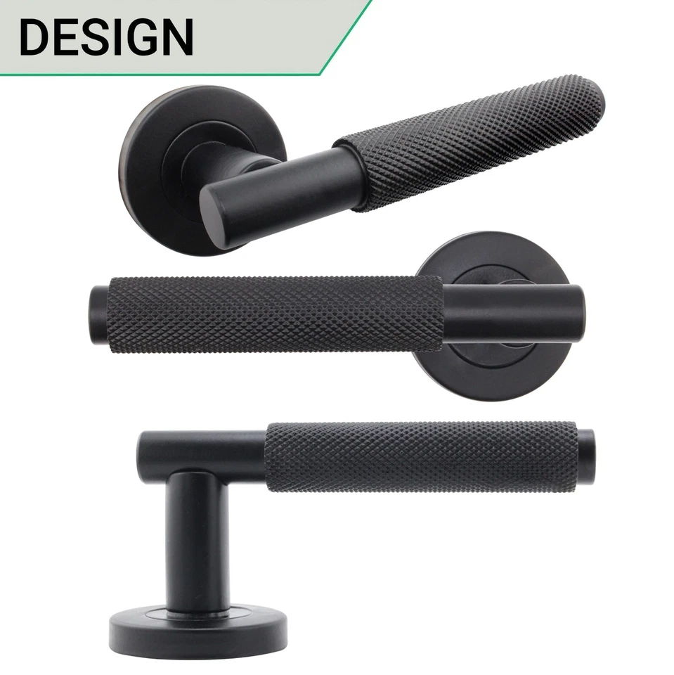 Door Handles Turned Knurled Black Internal Lever Matt Black Pack Door Set / Kits - Image 2 of 4