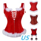 Women Christmas Santa Claus Tops Sexy Xmas Corset Feather Trim Bustier Tops