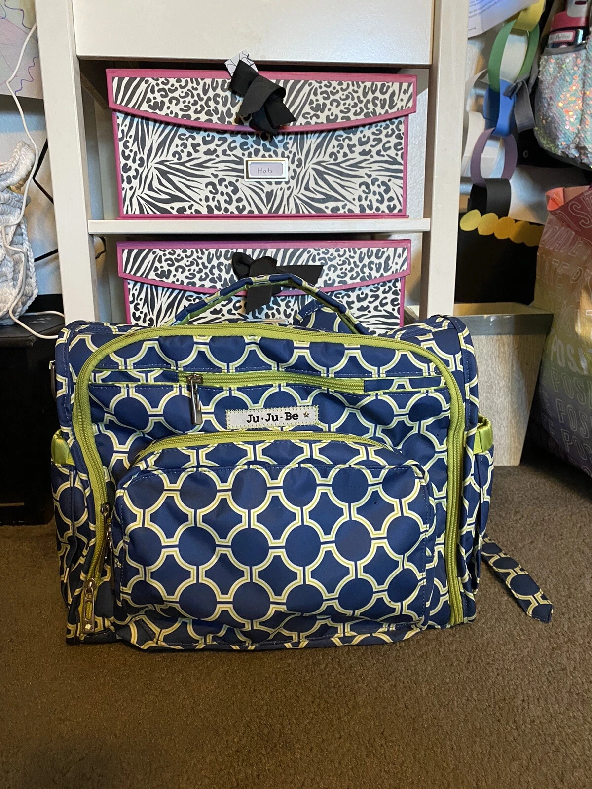 JuJuBe BFF Backpack Diaper Bag w/Changing Pad - Blue/Green w/Shoulder Strap EUC