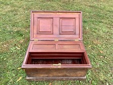 OLD ANTIQUE TRUNK CHEST SOLID WOOD BRASS STEAMER 19TH C. ASIAN EUROPEAN LOCKING