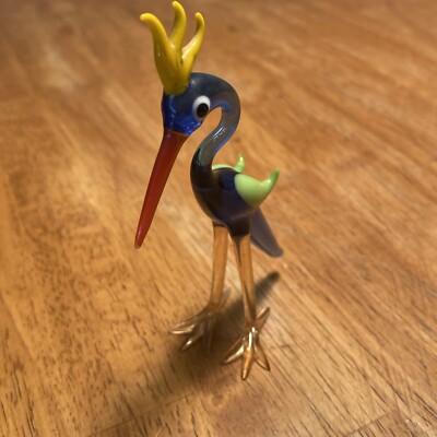 Miniature Hand Blown Glass Murano Style Art Parrot Figurine 3'' Statue