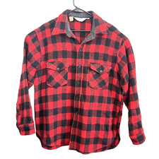 70s WOOLRICH BUFFALO PLAID FLANNEL Shirt Red And Black Size XL Made In USA