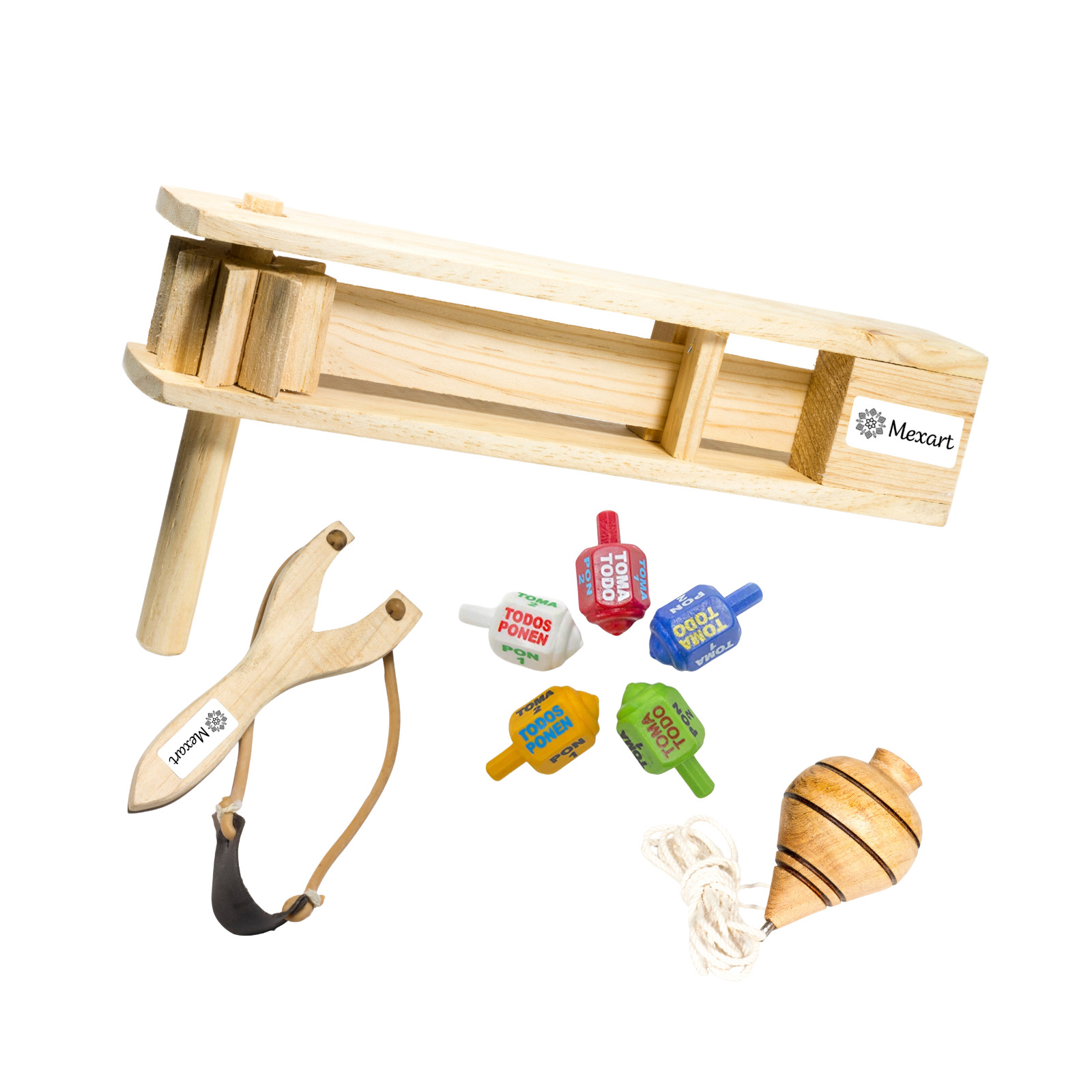 Nostalgic Mexican Pack Classic Fun in One Set Matraca Resortera Trompo Pirinola