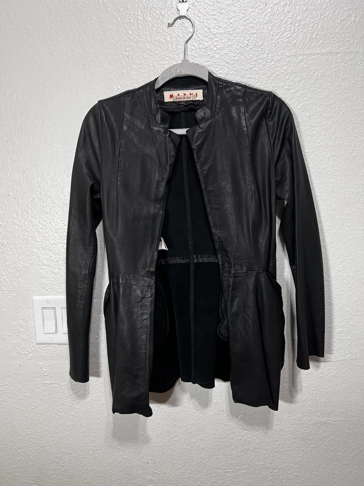 Chaqueta de cuero de becerro negra para mujer Marni talla IT 38 US 6 Foto 2 de 4