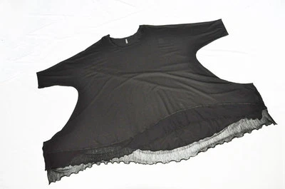 Lagenlook Bogen-WELLE BIG-LONG-Tunique Jersey + MESH Noir XXL, XXXL, XXXXL - Photo 1/4