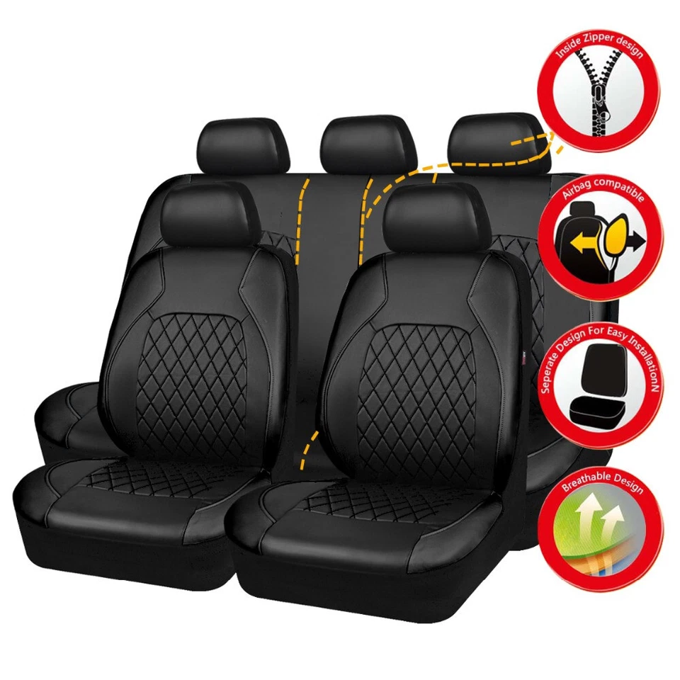 Seat Covers Full Set Cushion Protector Front Rear 5-Sits Pu Leather for Car Suv - Image 4 of 4