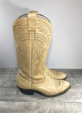 Mens Don Quijote Leather Vintage Western Cowboy Biker Stacked Heel Tan Boots 9.5