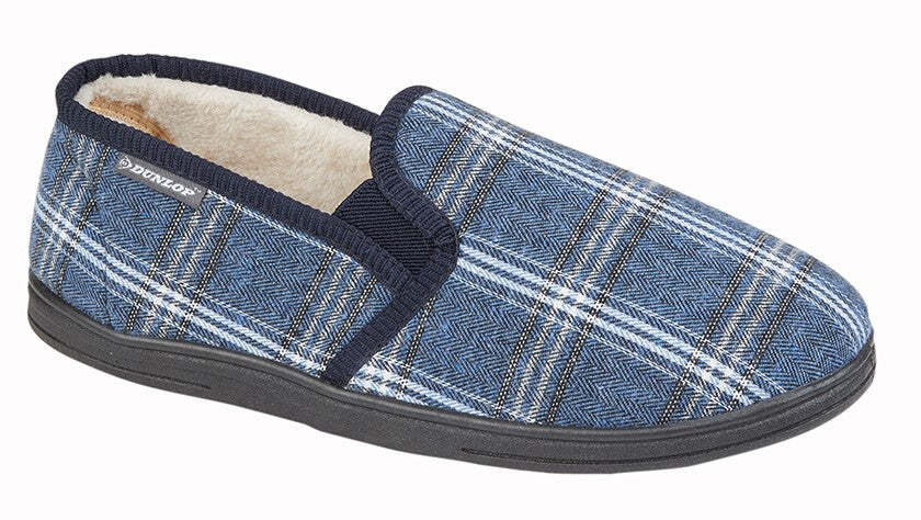SAOLA Ciabatta uomo DUNLOP blu navy check tessuto doppio tassello tessuto rivestito suola PVC