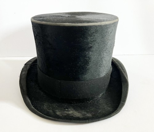 Antique black silk top hat DUNN & CO LONDON size approx 58cm - Picture 2 of 16