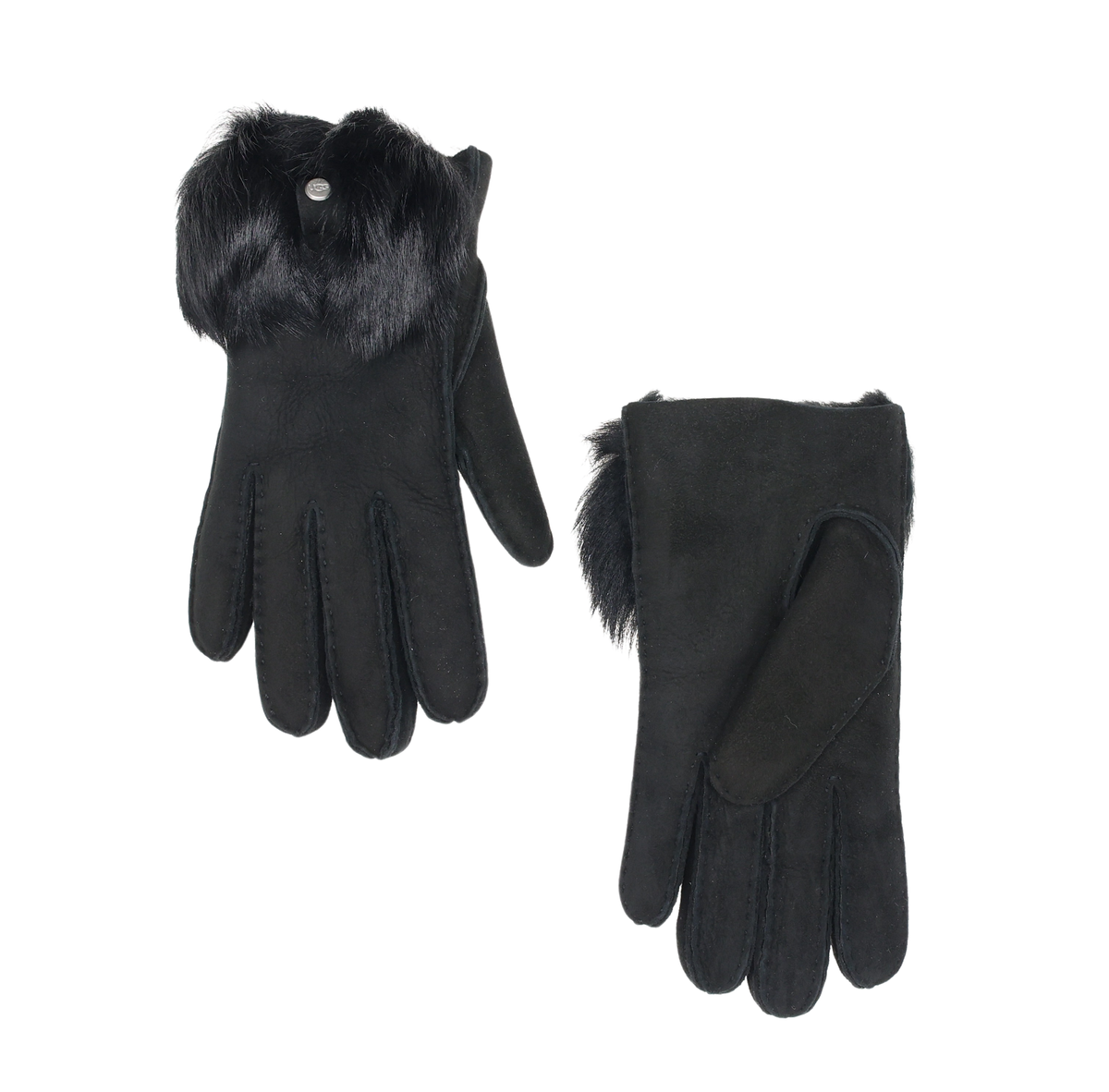UGG L54708 Womens Black Sheepskin Mouton Fur Bow Gloves Size M