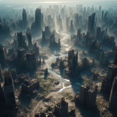 Post Apocalyptic City Abandoned Ruins Skyscrapers Armageddon Poster Art Print E