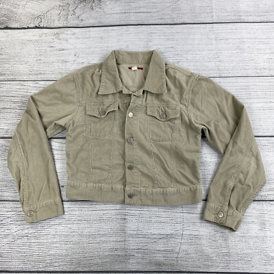 R Las Curdoroy Jacket Juniors Size Large 100% Cotton Button Down Beige Jacket