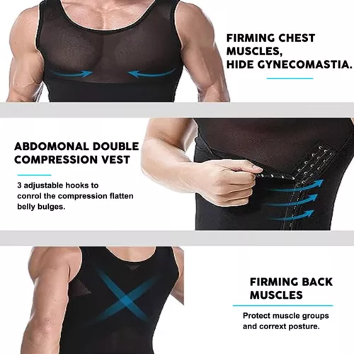 GILET DA UOMO BODY SHAPER SLIMMING PANCIA PETTO COMPRESSIONE T-SHIRT TANK TOP CINTURA - Foto 5 di 36