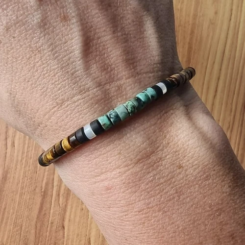 African Turquoise & Tiger Eye Beads Gemstone Healing Dainty Women Men Bracelet - Picture 3 of 3