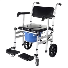 Shower Wheelchair Aluminum Alloy Commode Bathroom Wheelchair for Disabled