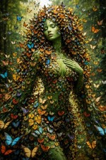 Butterfly Goddess Fantasy Art Print Digital Download Green Nature Woman Wall Art