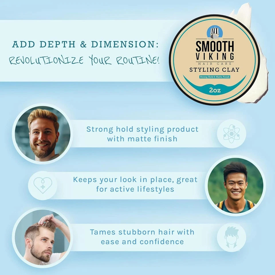 Argila de cabelo masculina | Pomada de argila viking lisa para acabamento fosco e fixação forte (2 - Imagem 3 de 4