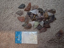 Assorted Stone Arrowheads And Necklace, Bracelet Making Supplies.
