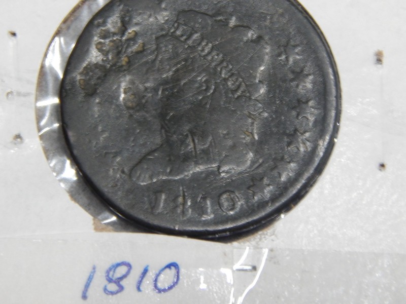1810 Classic Head Large Cent dark brown worn copper coin identifiable