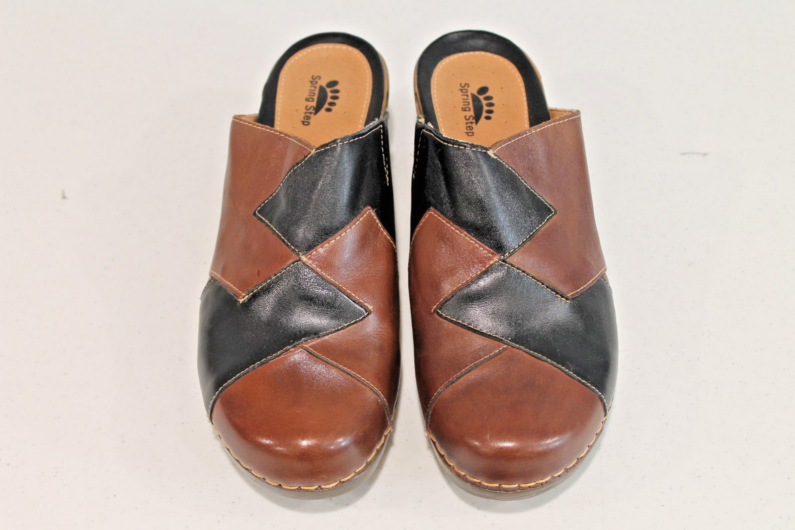 Spring Step Brown Leather Two Tone Patchwork Comf… - image 1