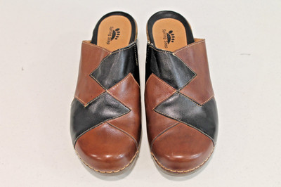 Spring Step Brown Leather Two Tone Patchwork Comfort Clog Shoes Womens size 40/9