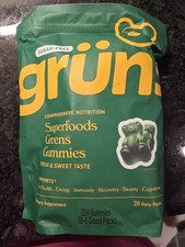 Gruns Adults Super Greens Gummies, NO SUGAR Superfood Gummy Bears 28 Packs