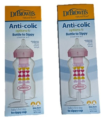 Dr. Brown's Anti-colic Options+ Bottle 2 Sippy Starter 9oz Pink BPA-Free 2-Pack