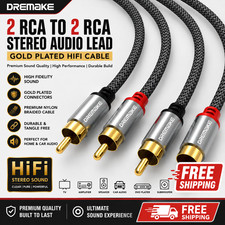 2 RCA to 2 RCA Stereo Audio Lead Gold Premium Plated HiFi Cable UK Fast Sale UK