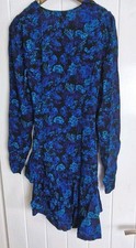 River Island Blue Floral Asymmetric Hem Long Sleeve Dress Size 12 New With Tags