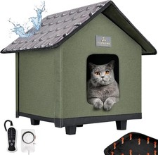 Weatherproof Heated Cat House for Outside Winter Insulated Cat Shelter Green