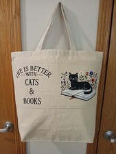 Cat Design Canvas Bag With 2 Large Front Pockets