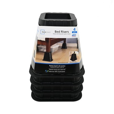 Black Plastic Bed Risers, Raise Your Bed to Create Storage Space, 4 Pack